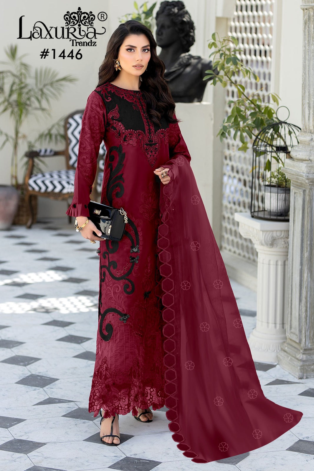 1446 Maroon Laxuria Trendz Organza Pakistani Readymade Suits