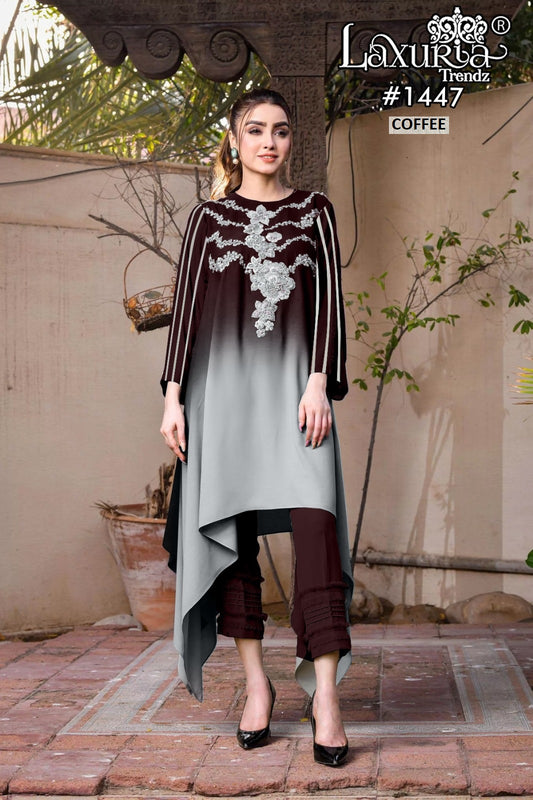 1447 Coffee Laxuria Trendz Embroidery Co Ord Set