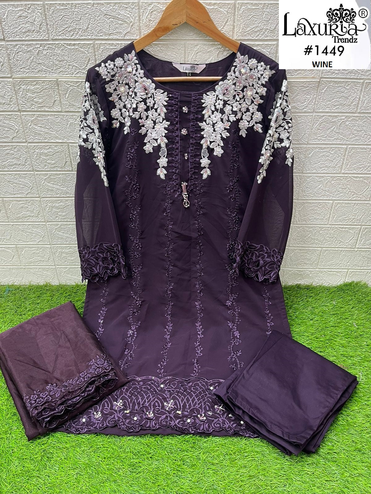 1449 Wine Laxuria Trendz Georgette Pakistani Readymade Suits