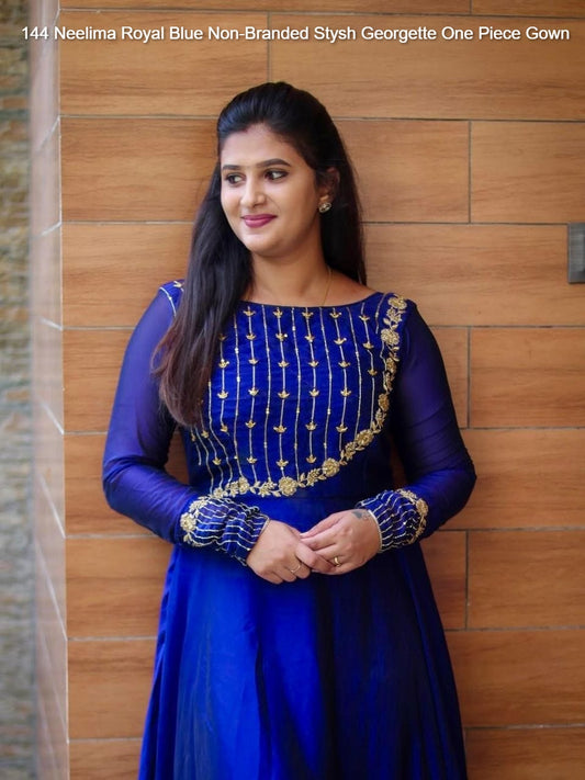 144 Neelima Royal Blue Non-Branded Stysh Georgette One Piece Gown