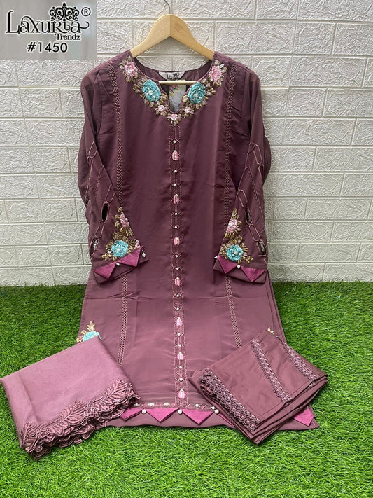 1450 Wine Laxuria Trendz Embroidery Pakistani Readymade Suits