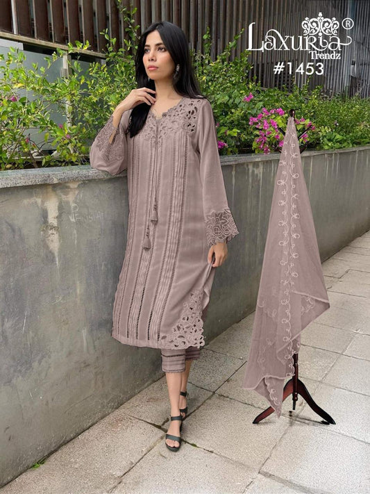 1453 Light Brown Laxuria Trendz Cut Work Pakistani Readymade Suits