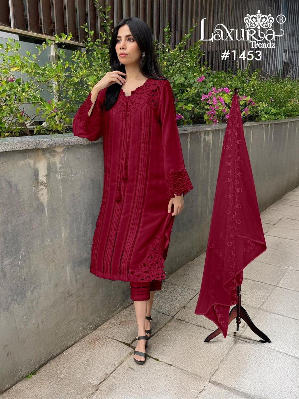 1453 Maroon Laxuria Trendz Cut Work Pakistani Readymade Suits