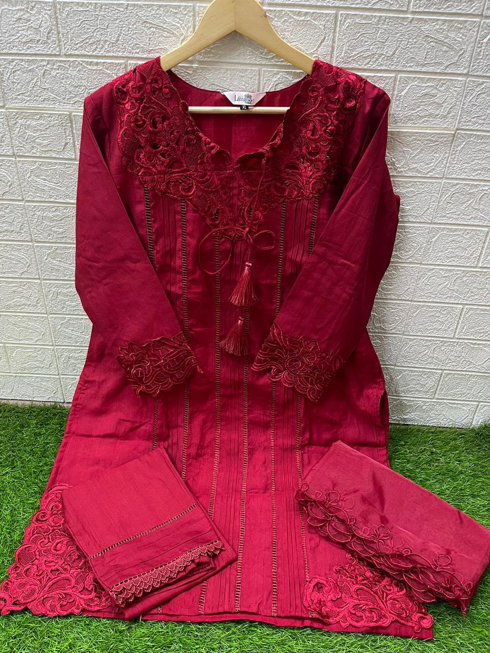 1453 Maroon Laxuria Trendz Cut Work Pakistani Readymade Suits