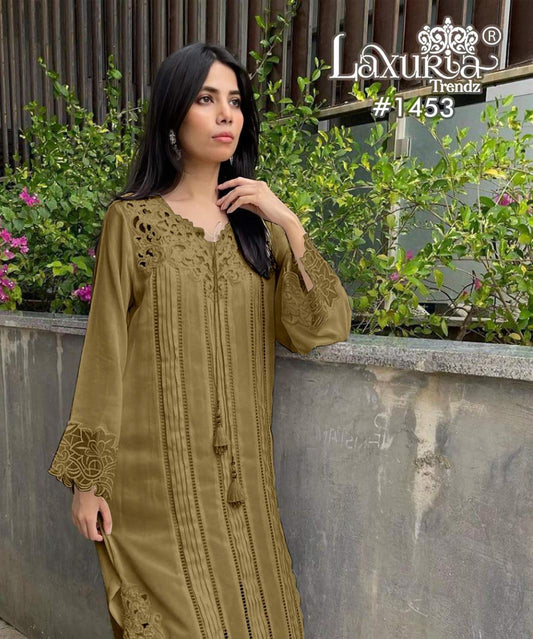 1453 Mustard Laxuria Trendz Cut Work Pakistani Readymade Suits
