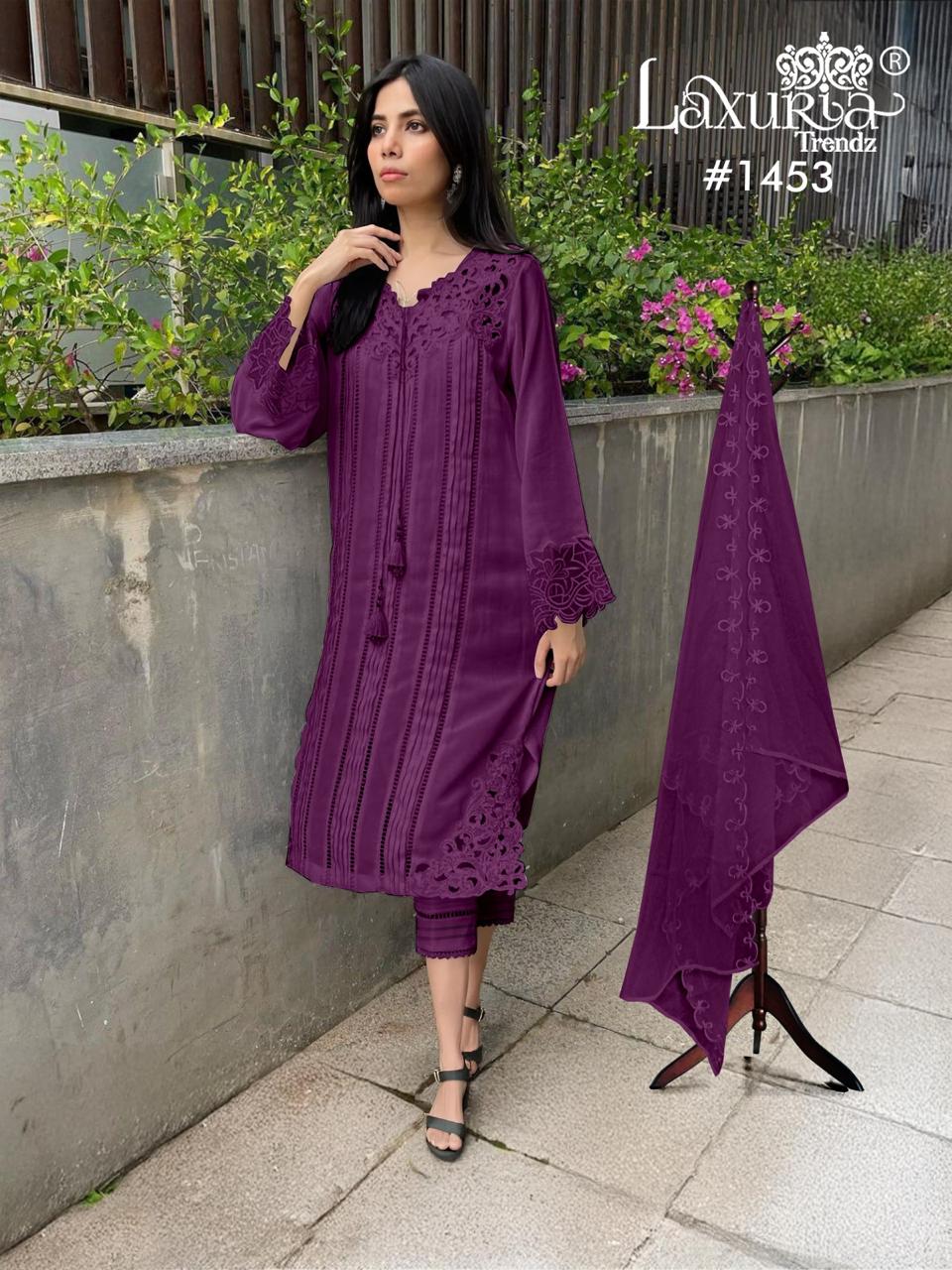 1453 Wine Laxuria Trendz Cut Work Pakistani Readymade Suits