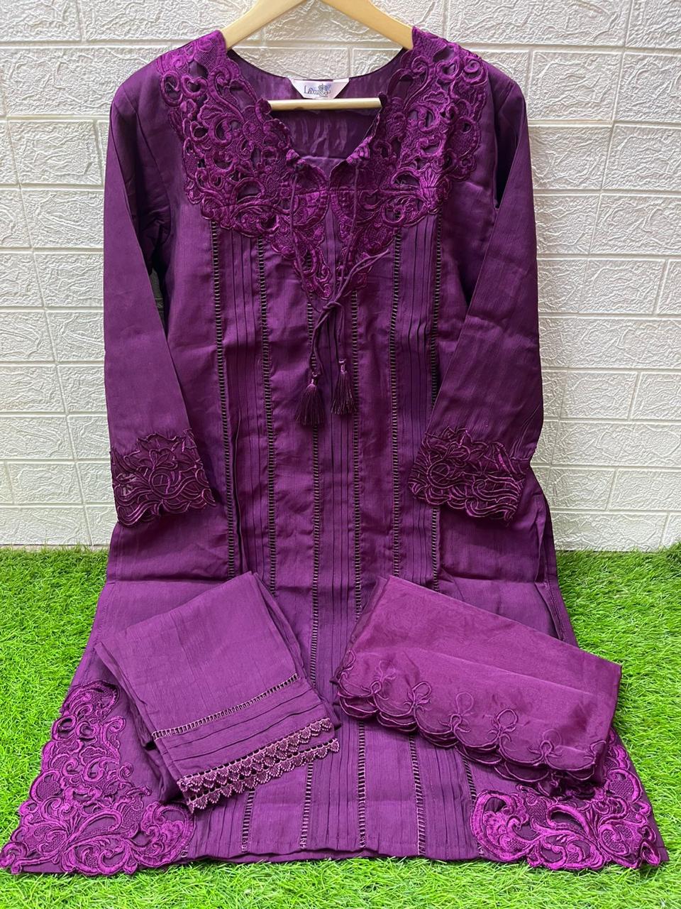 1453 Wine Laxuria Trendz Cut Work Pakistani Readymade Suits