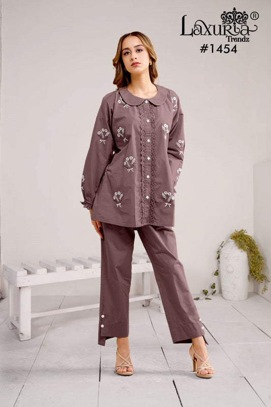 1454 Badam Laxuria Trendz Embroidery Co Ord Set