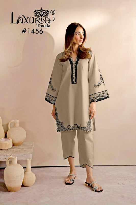 1456 Cream Laxuria Trendz Embroidery Co Ord Set