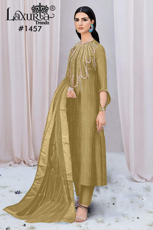 1457 Metallic Gold Laxuria Trendz Burberry Pakistani Readymade Suits