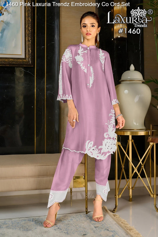 1460 Pink Laxuria Trendz Embroidery Co Ord Set