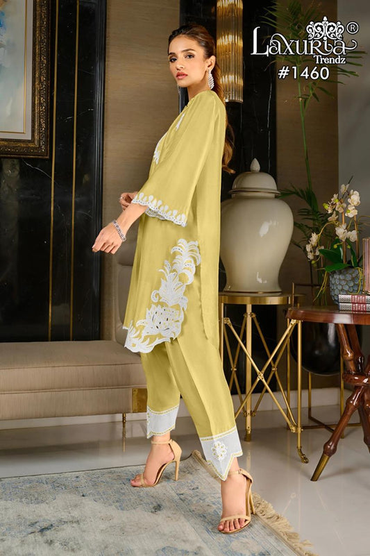 1460 Yellow Laxuria Trendz Cutwork Co Ord Set