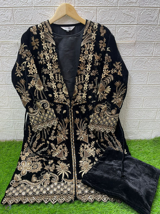 1465 Black Laxuria Trendz Velvet Co Ord Set