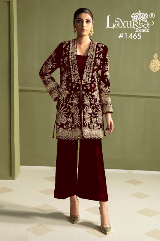1465 Maroon Laxuria Trendz Velvet Co Ord Set