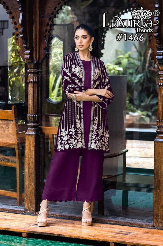 1466 Wine Laxuria Trendz Handwork Co Ord Set
