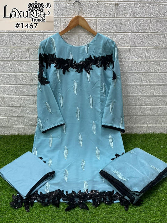 1467 Blue Laxuria Trendz Georgette Fox Pakistani Readymade Suits