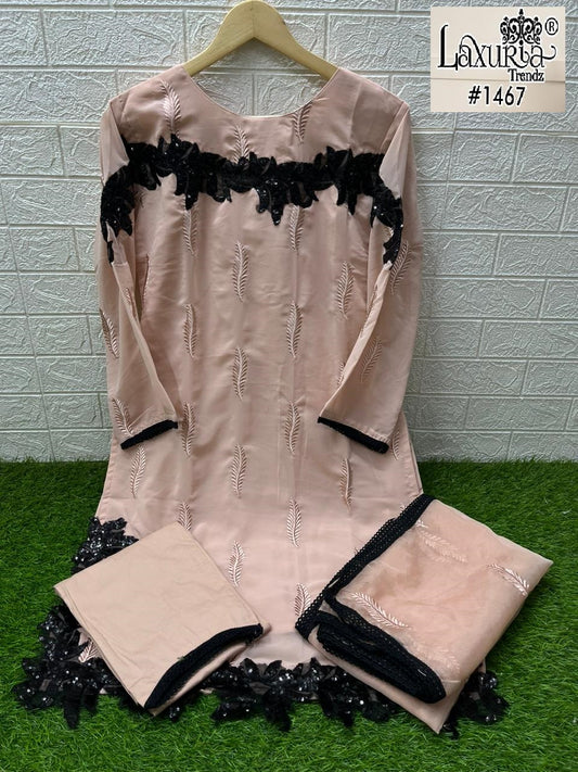 1467 Brown Laxuria Trendz Georgette Fox Pakistani Readymade Suits