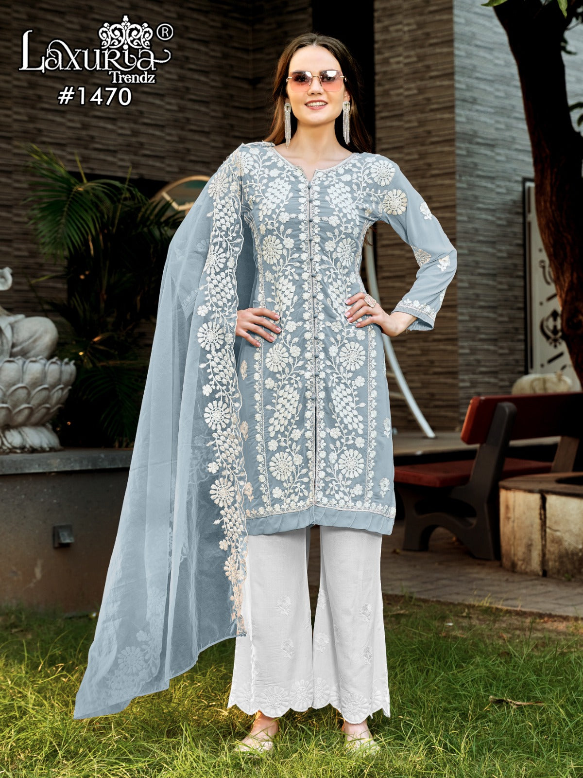 1470 Grey Laxuria Trendz Embroidery Pakistani Readymade Suits