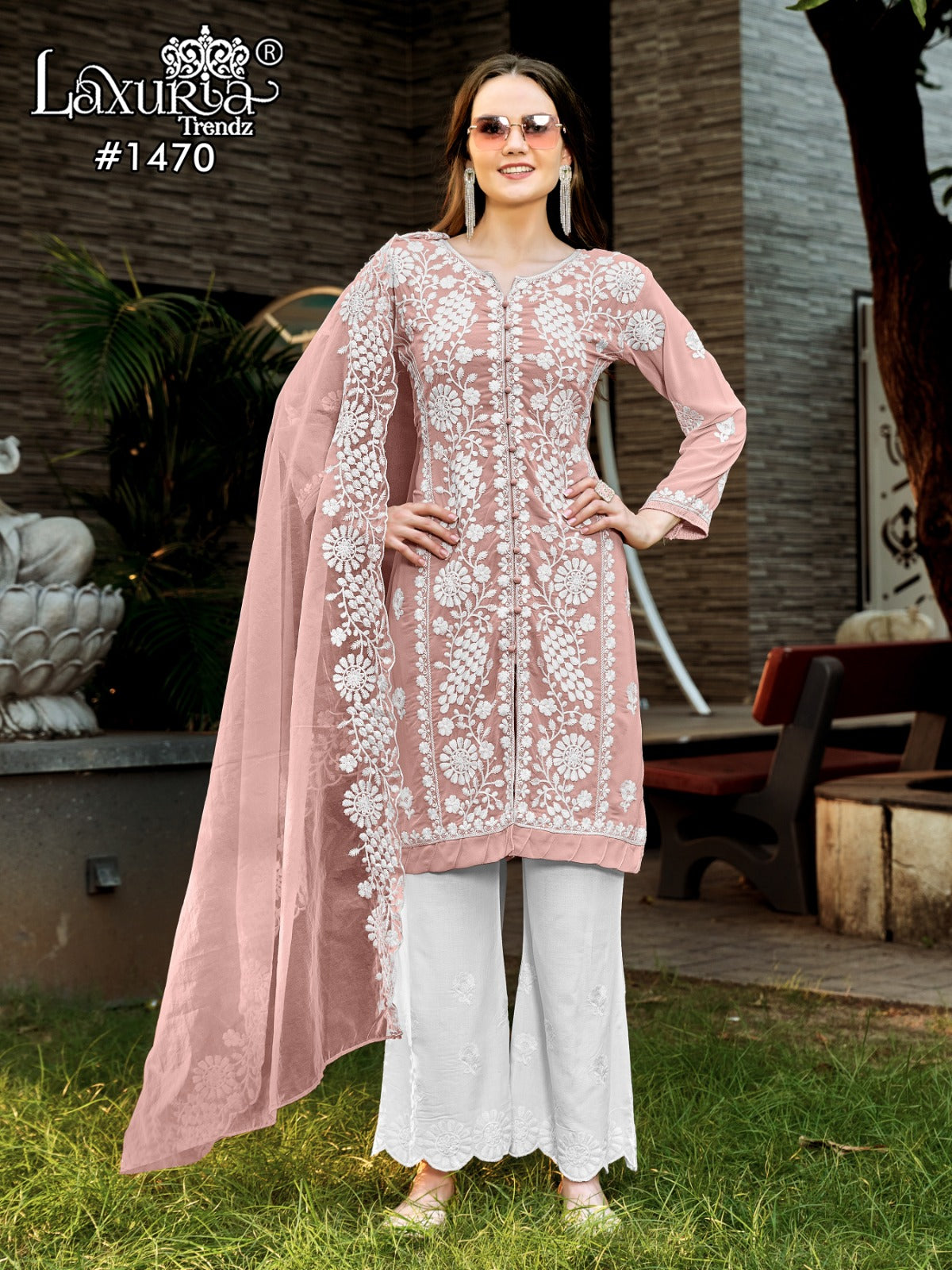1470 Peach Laxuria Trendz Embroidery Pakistani Readymade Suits