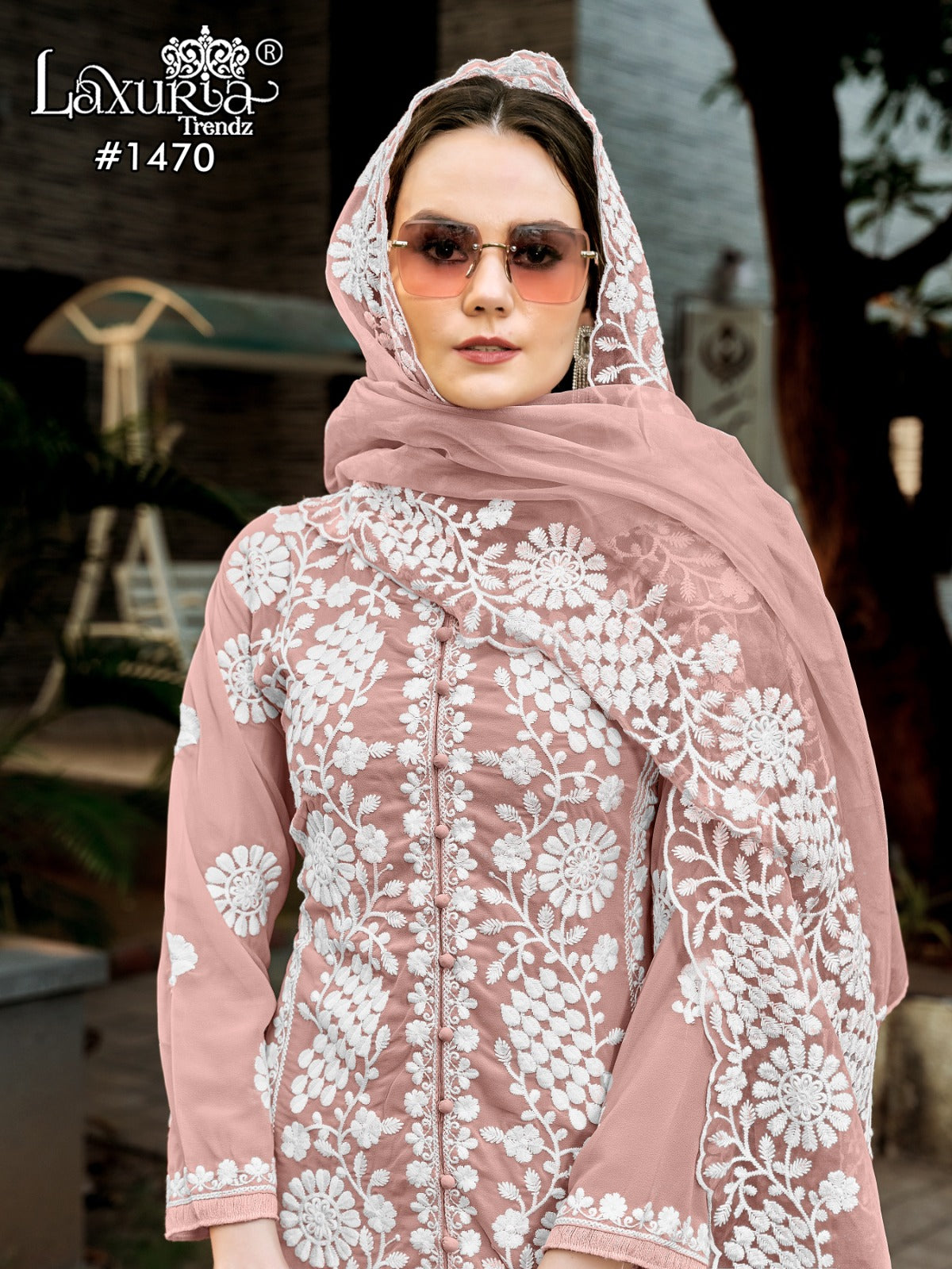 1470 Peach Laxuria Trendz Embroidery Pakistani Readymade Suits