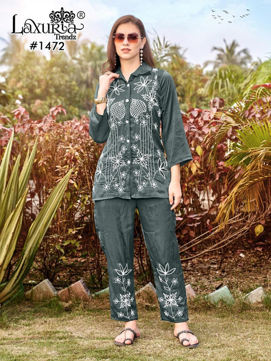 1472 Valley Green Laxuria Trendz Cutwork Co Ord Set