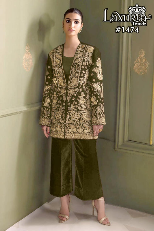 1474 Mehndi Laxuria Trendz Embroidery Co Ord Set