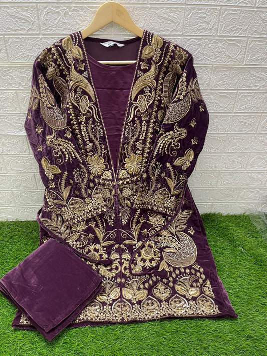 1474 Wine Laxuria Trendz Embroidery Co Ord Set