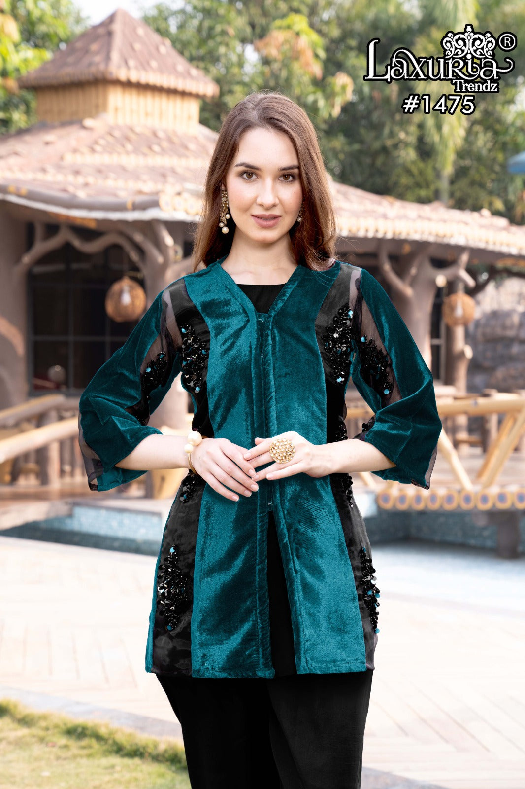 1475 Valley Green Laxuria Trendz Handwork Top Bottom Set