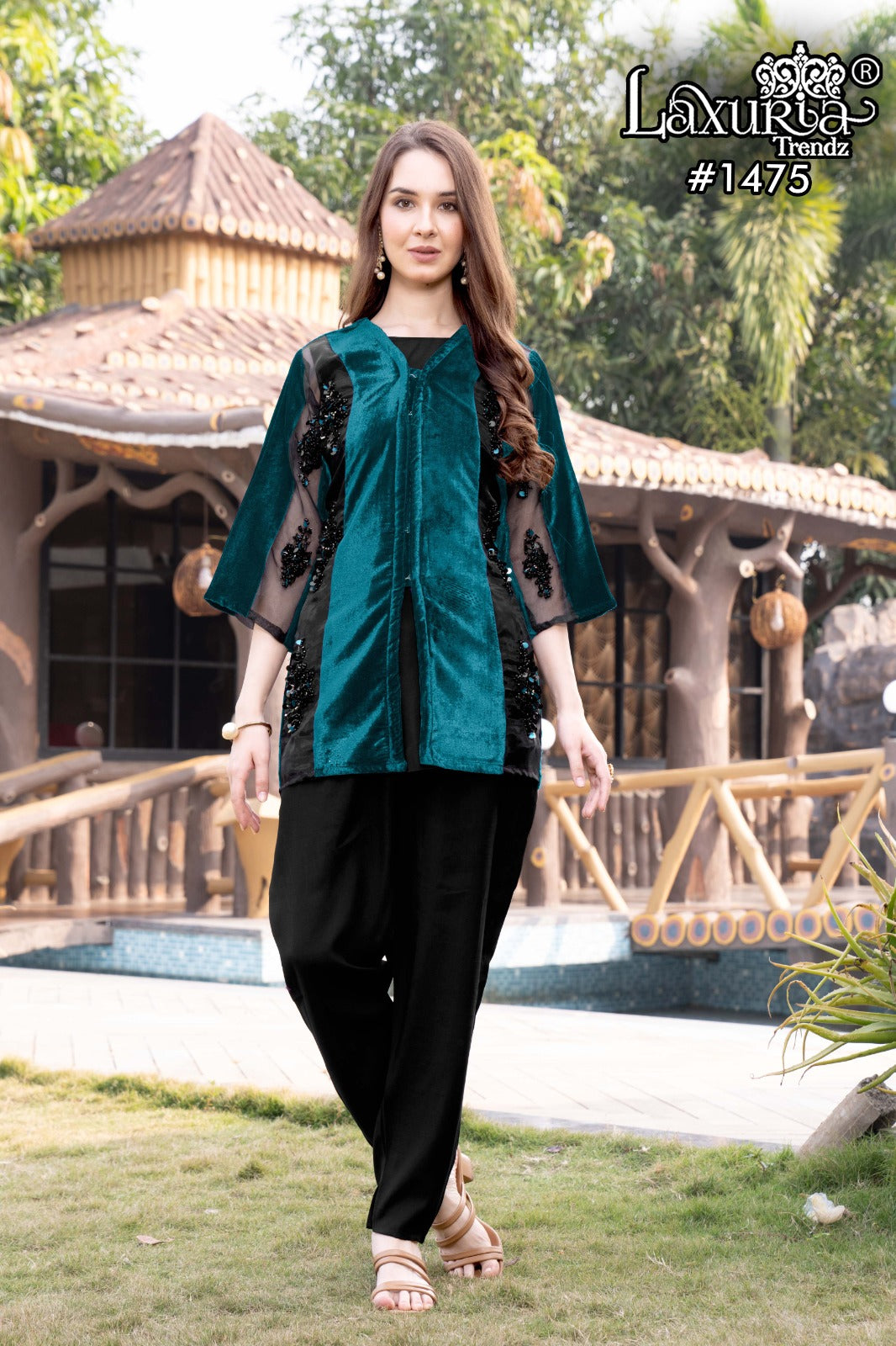 1475 Valley Green Laxuria Trendz Handwork Top Bottom Set