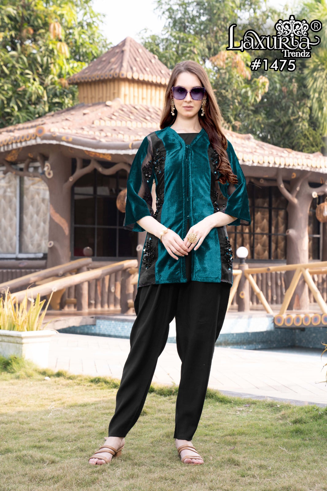 1475 Valley Green Laxuria Trendz Handwork Top Bottom Set