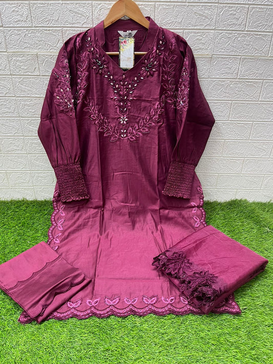 1476 Wine Laxuria Trendz Cutwork Pakistani Readymade Suits