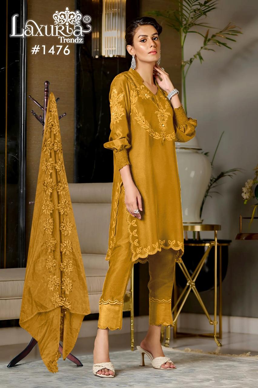 1476 Yellow Laxuria Trendz Cutwork Pakistani Readymade Suits