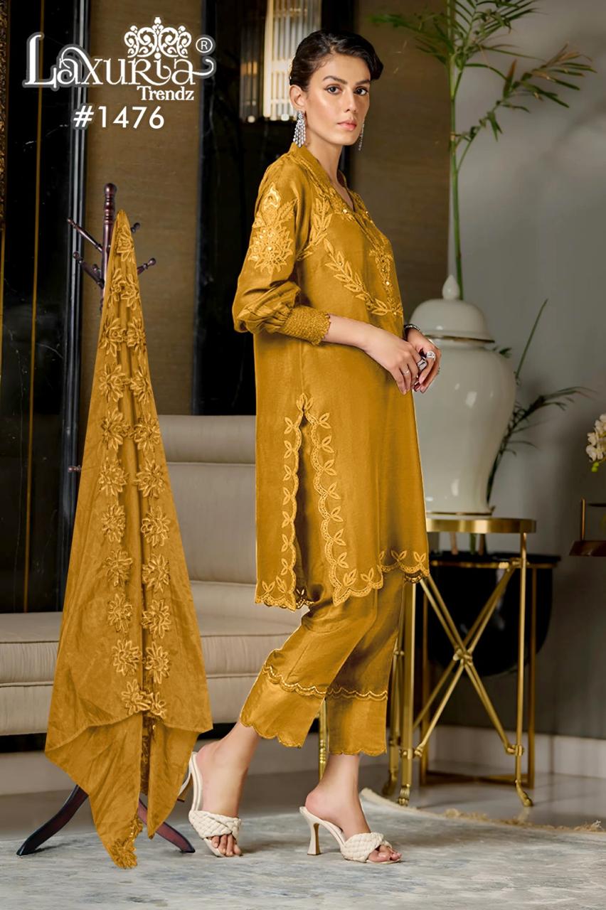 1476 Yellow Laxuria Trendz Cutwork Pakistani Readymade Suits