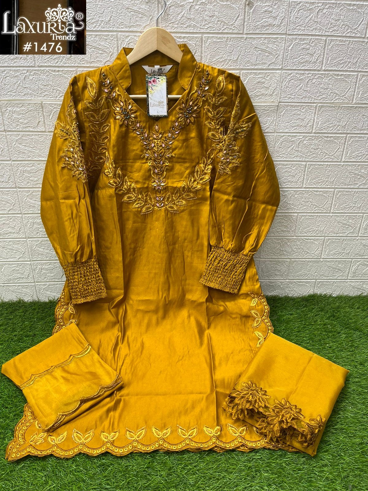 1476 Yellow Laxuria Trendz Cutwork Pakistani Readymade Suits