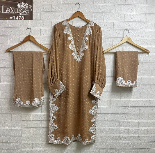 1478 Peach Laxuria Trendz Marbel Chiffon Pakistani Readymade Suits