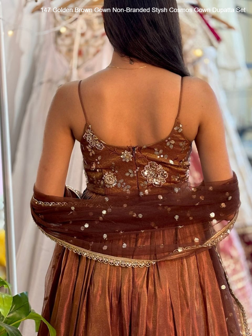 147 Golden Brown Gown Non-Branded Stysh Cosmos Gown Dupatta Set