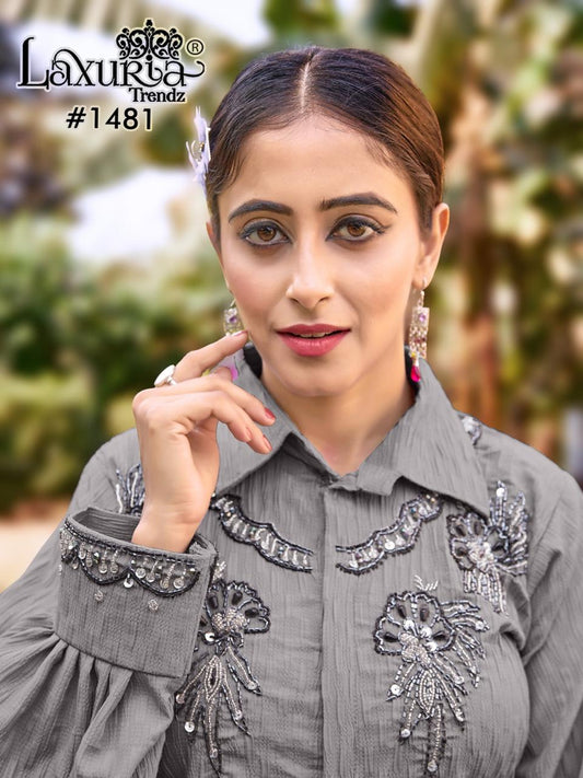 1481 Grey Laxuria Trendz Handwork Co Ord Set