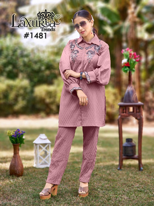 1481 Pink Laxuria Trendz Handwork Co Ord Set
