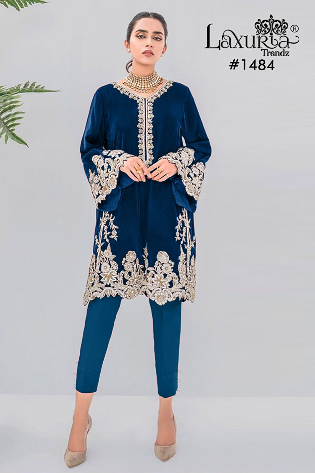 1484 Navy Blue Laxuria Trendz Velvet Co Ord Set