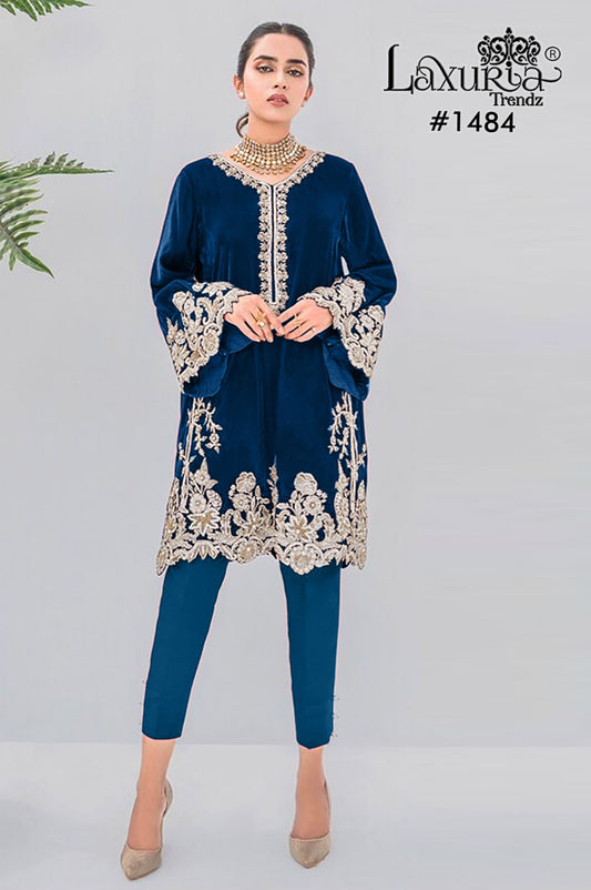 1484 Navy Blue Laxuria Trendz Velvet Co Ord Set