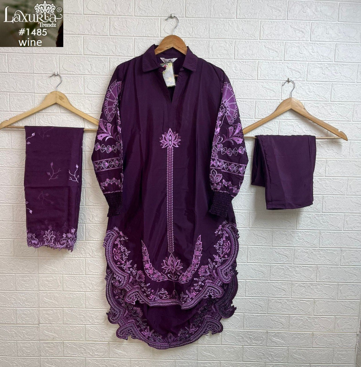 1485 Wine Laxuria Trendz Embroidery Pakistani Salwar Suits