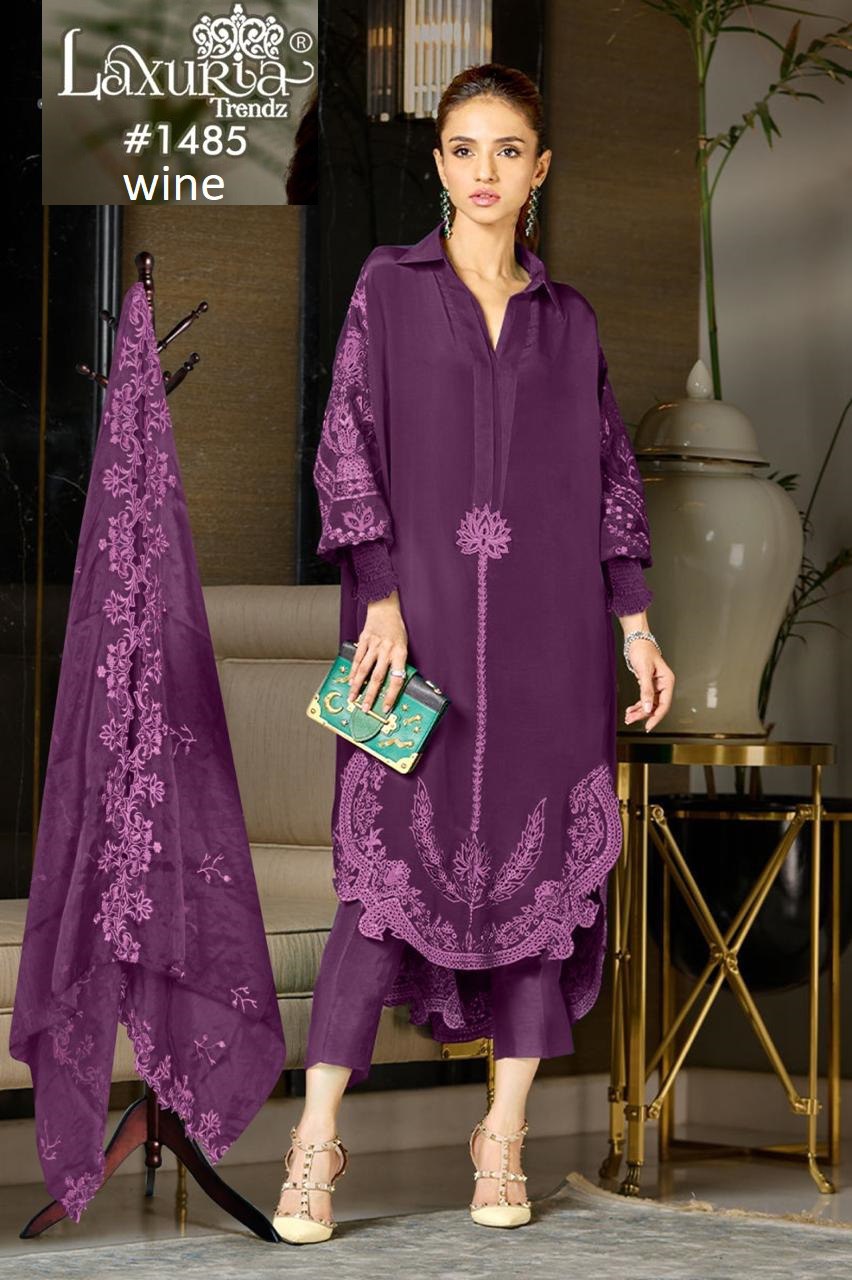 1485 Wine Laxuria Trendz Embroidery Pakistani Salwar Suits