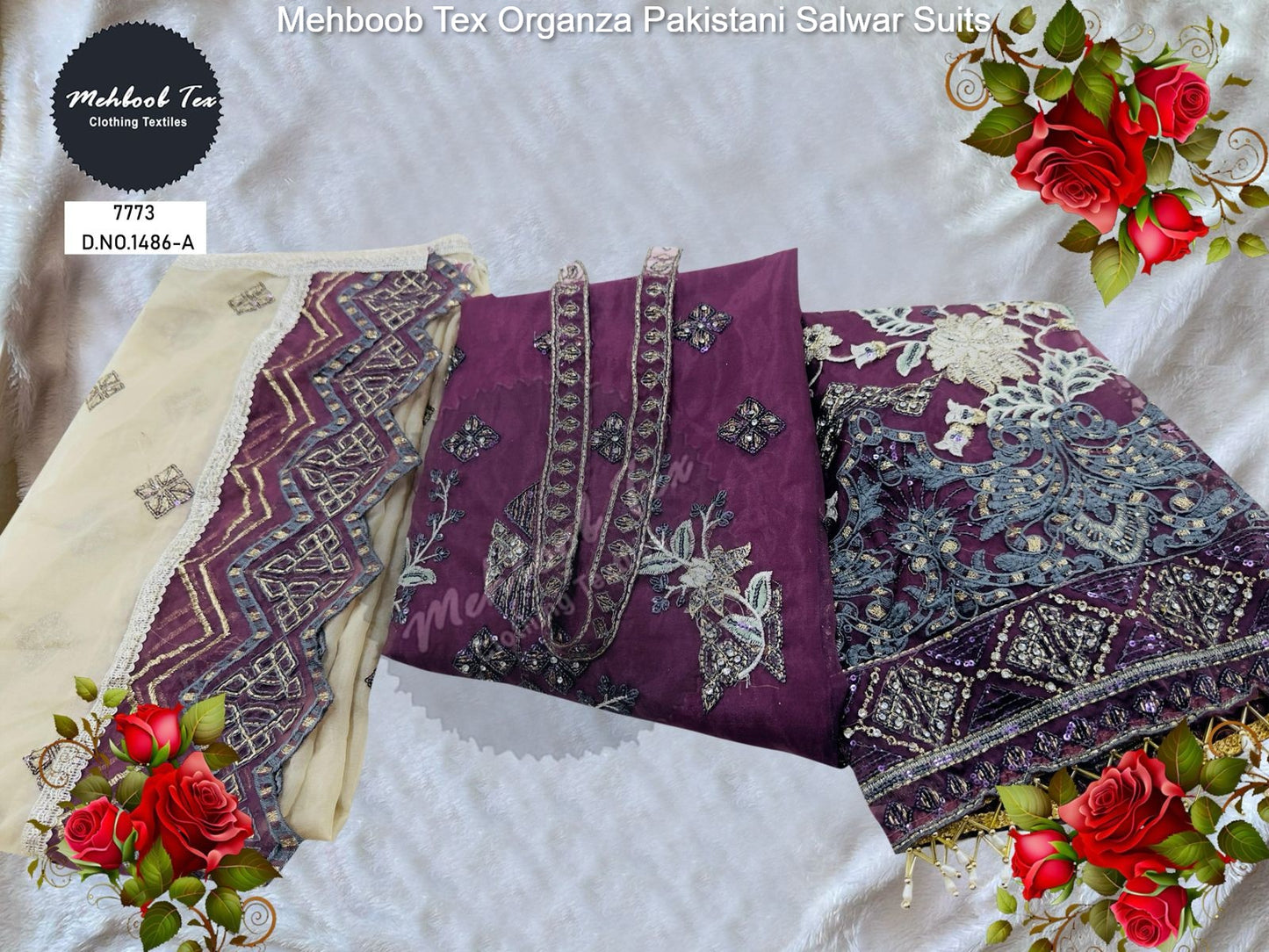 1486A Mehboob Tex Organza Pakistani Salwar Suits