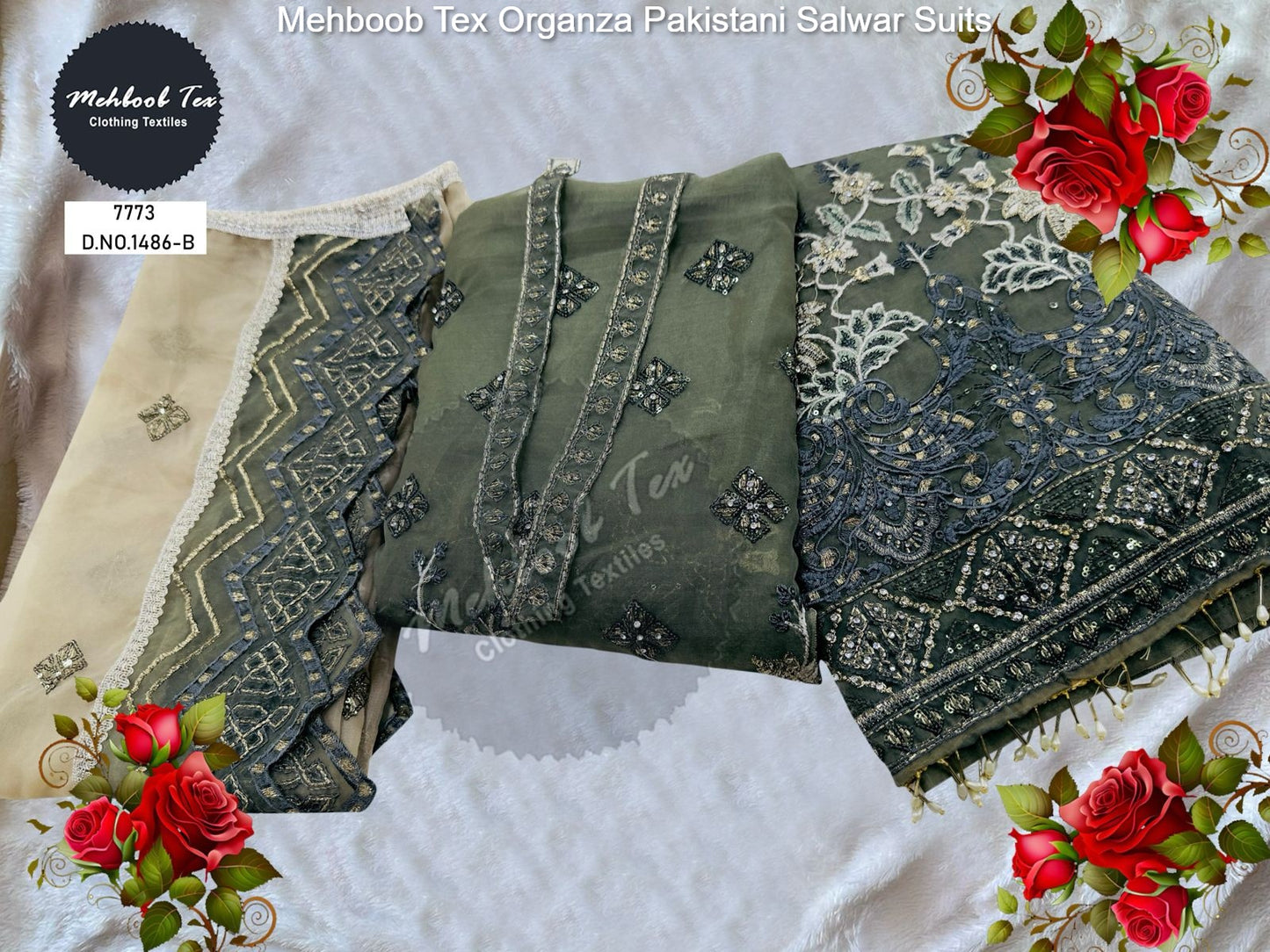 1486B Mehboob Tex Organza Pakistani Salwar Suits