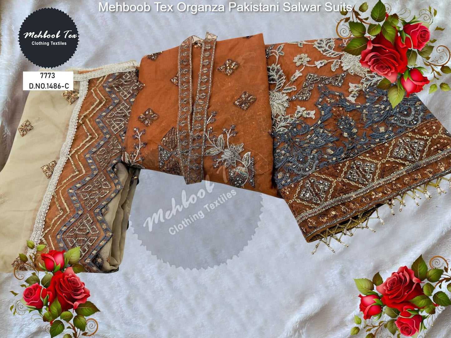 1486C Mehboob Tex Organza Pakistani Salwar Suits