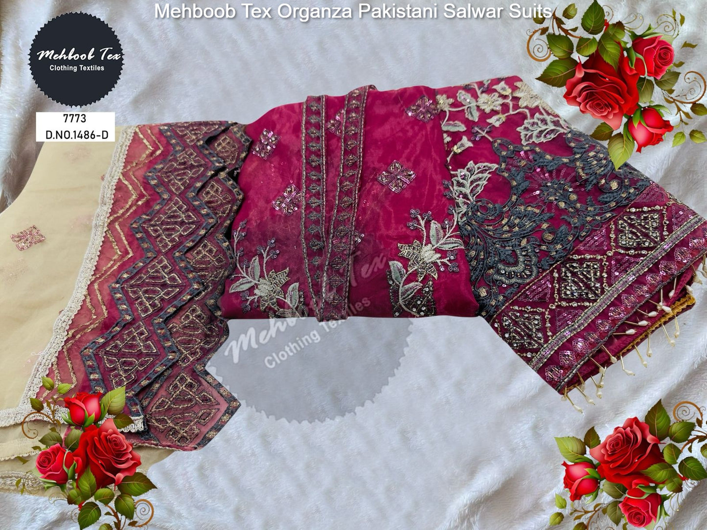 1486D Mehboob Tex Organza Pakistani Salwar Suits