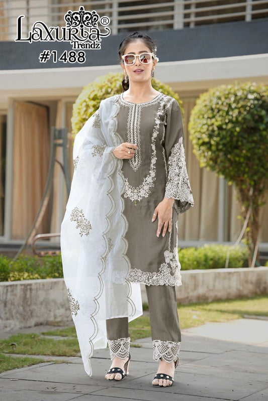 1488 Grey Laxuria Trendz Velour Slub Pakistani Readymade Suits