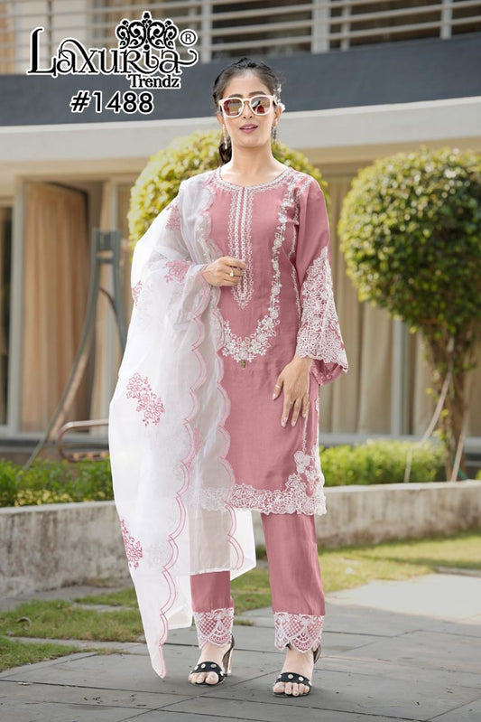 1488 Peach Laxuria Trendz Velour Slub Pakistani Readymade Suits
