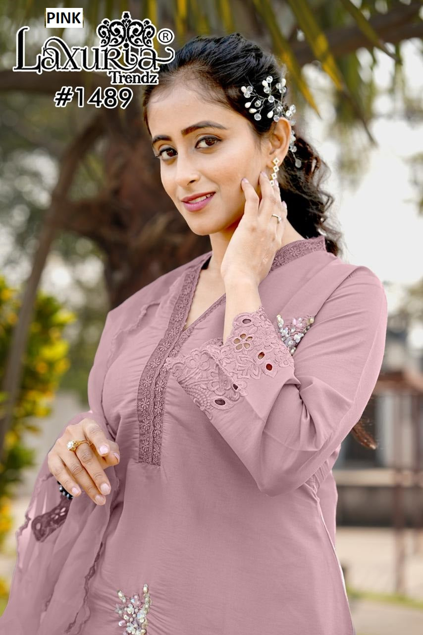 1489 Pink Laxuria Trendz Handwork Pakistani Readymade Suits