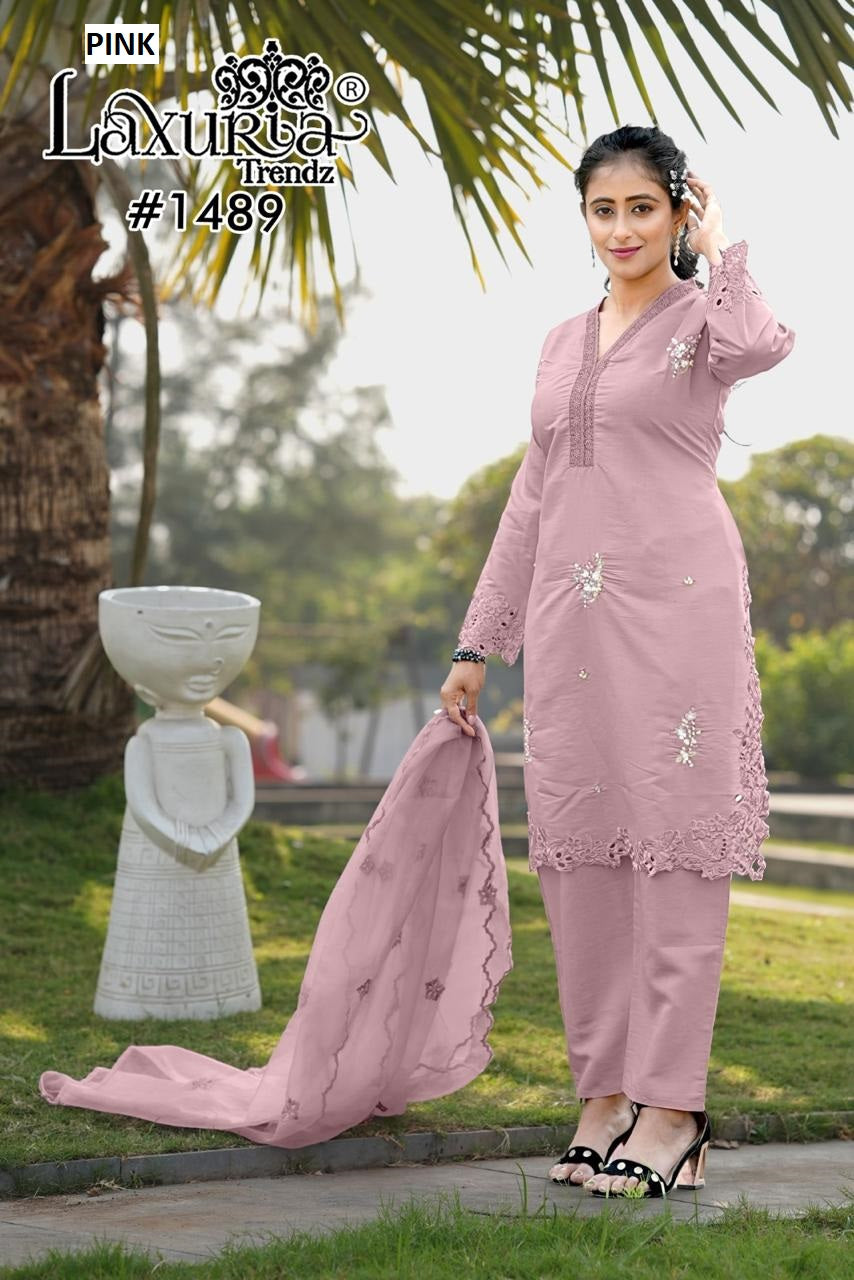 1489 Pink Laxuria Trendz Handwork Pakistani Readymade Suits